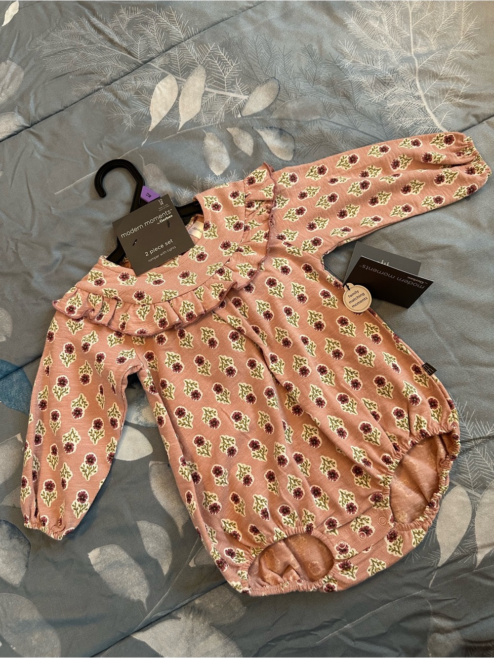 NWTS Modern Moments Pink Floral Ruffle Baby Romper w/matching tights Sz 12 mos. - Picture 1 of 9